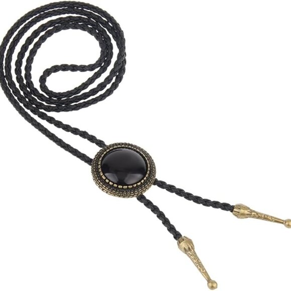 Men's Bolo Tie Cowboy Necklace Leather Necktie Western Agate Bolo Tie - Picture 4 of 6